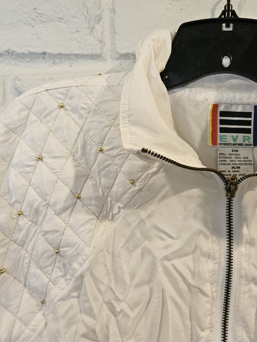 Vintage Medium 1990s White Gold Beaded Windbreaker Jacket. EVR. Mom Style